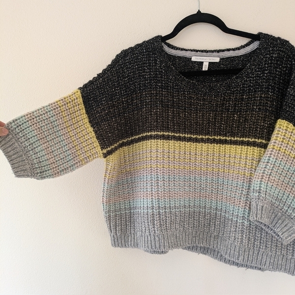Victoria Secret Gray/Yellow/Black Sweater Womens M Chunky Crop Y2K Cotton/Wool - Picture 3 of 10